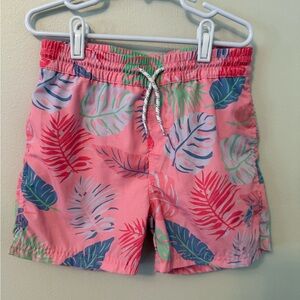 The Beaufort Bonnet Company Tropical Pink Leaf Print Swim Trunks